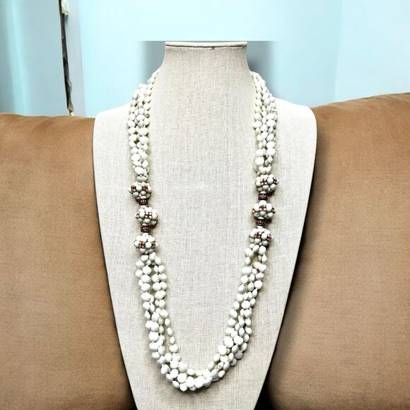 Luisa Conti Milk Glass Necklace Vintage 1970’s Italian Designer 4 Strand FLAWED - Picture 1 of 16